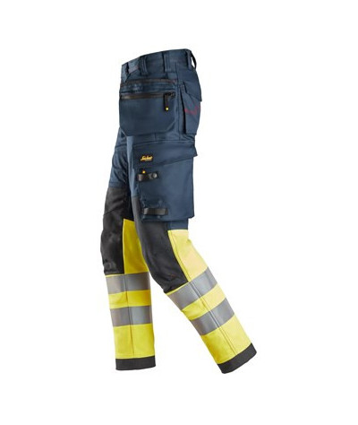 High visibility stretch work trousers with holster pockets, class 1