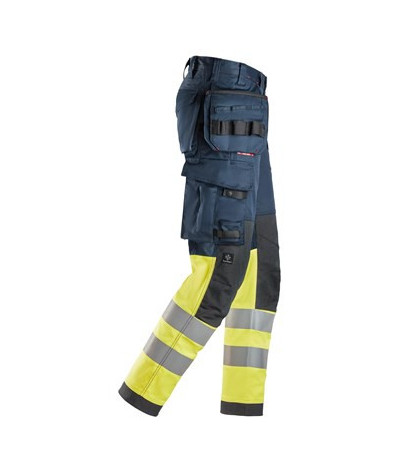 High visibility stretch work trousers with holster pockets, class 1