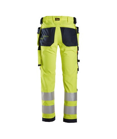 High-visibility trousers with stretch and holster pockets, class 2