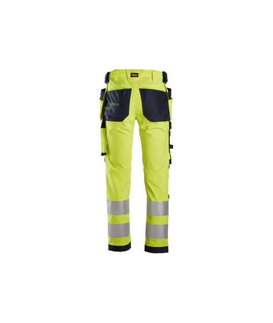 High-visibility trousers with stretch and holster pockets, class 2