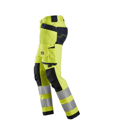 High-visibility trousers with stretch and holster pockets, class 2