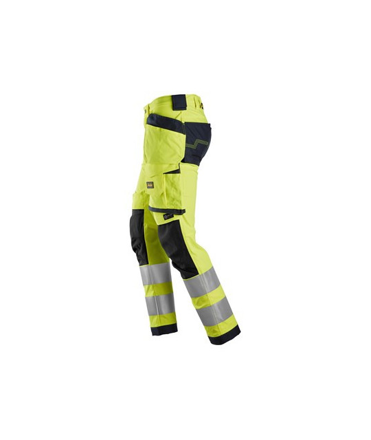 High-visibility trousers with stretch and holster pockets, class 2