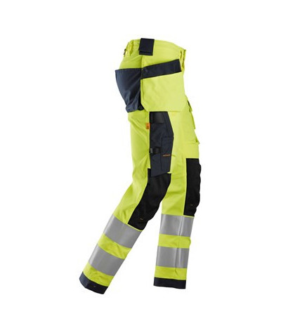 High-visibility trousers with stretch and holster pockets, class 2