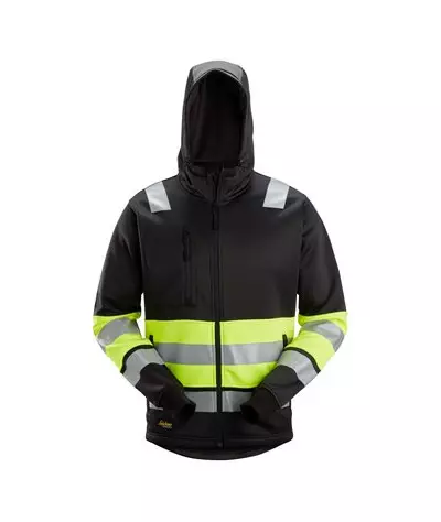 High-visibility hoodie with full-length zipper, class 1