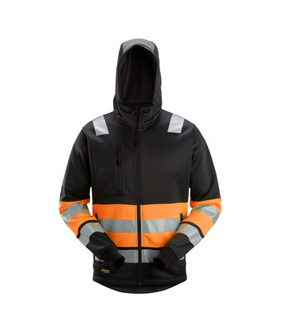 High-visibility hoodie with full-length zipper, class 1