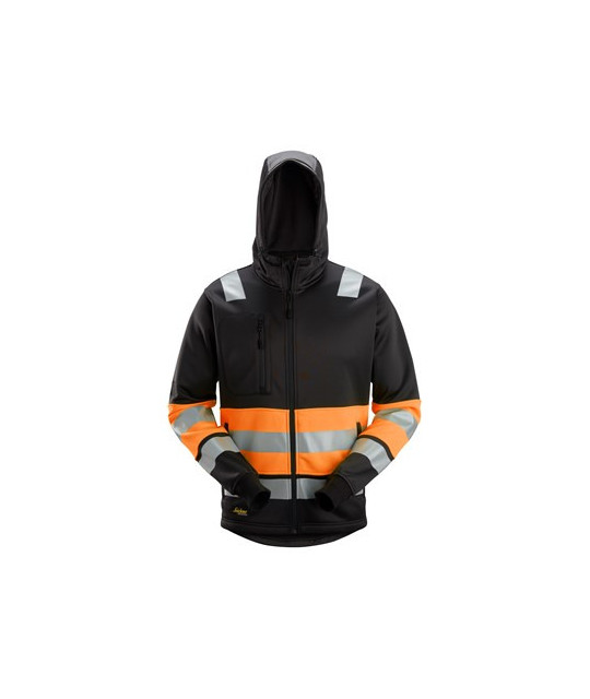 High-visibility hoodie with full-length zipper, class 1