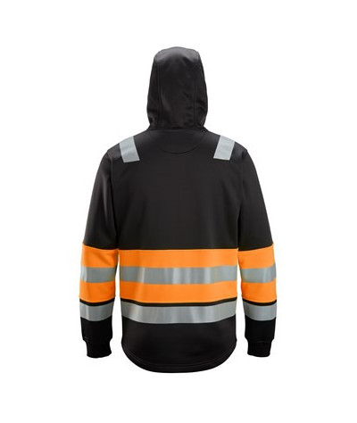 High-visibility hoodie with full-length zipper, class 1