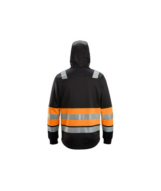 High-visibility hoodie with full-length zipper, class 1