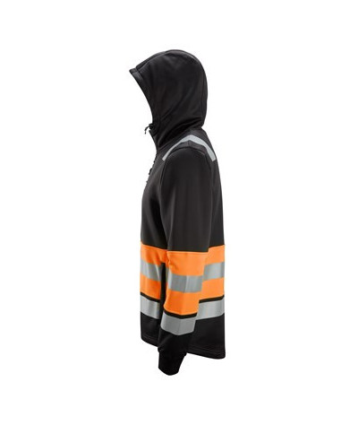 High-visibility hoodie with full-length zipper, class 1