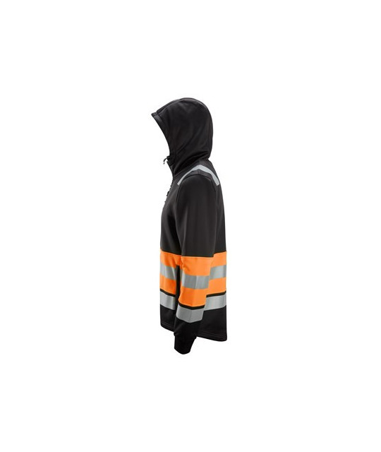 High-visibility hoodie with full-length zipper, class 1