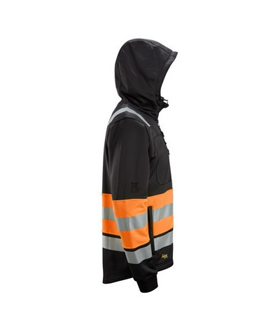 High-visibility hoodie with full-length zipper, class 1