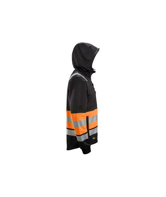 High-visibility hoodie with full-length zipper, class 1