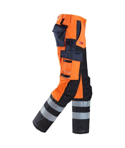 Trousers with reinforced front leg, high-visibility orange class 1