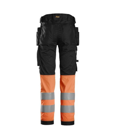 High-visibility trousers with stretch and holster pockets, class 1