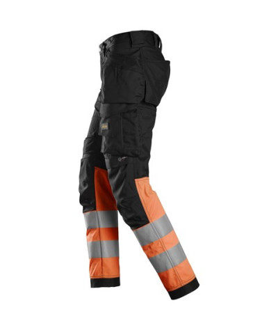 High-visibility trousers with stretch and holster pockets, class 1