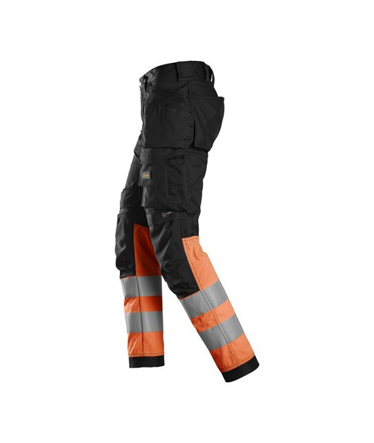High-visibility trousers with stretch and holster pockets, class 1