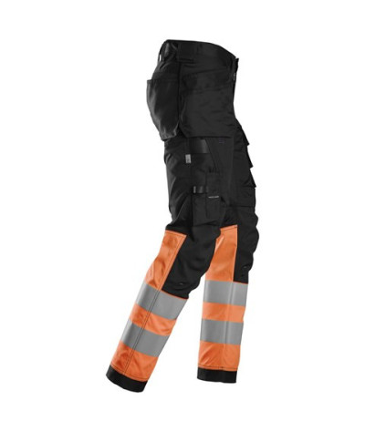 High-visibility trousers with stretch and holster pockets, class 1