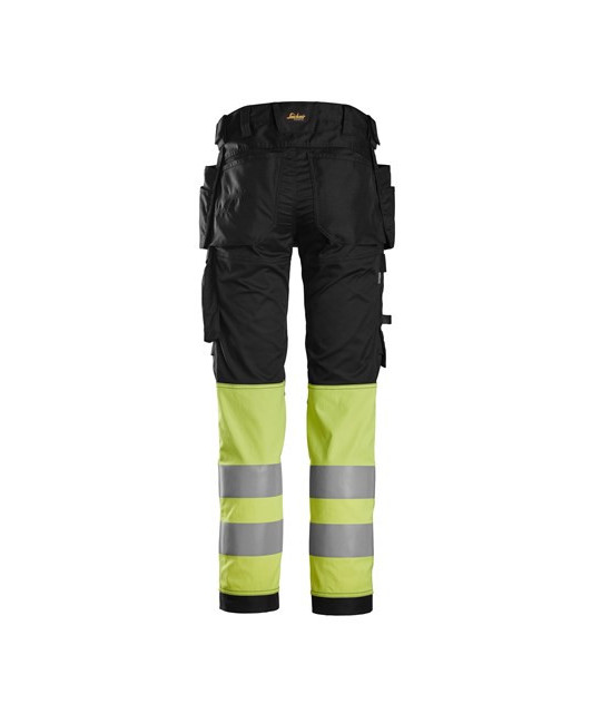 High-visibility trousers with stretch and holster pockets, class 1