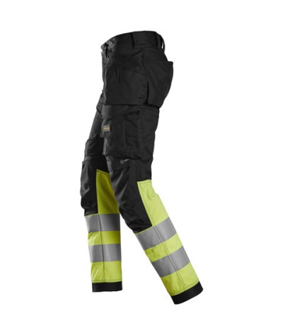 High-visibility trousers with stretch and holster pockets, class 1