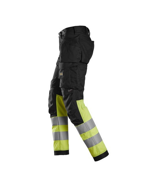 High-visibility trousers with stretch and holster pockets, class 1