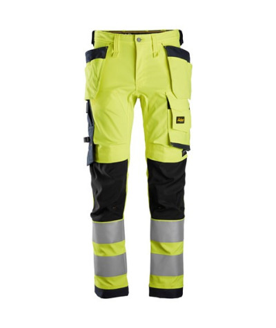 High-visibility trousers with stretch and holster pockets, class 2