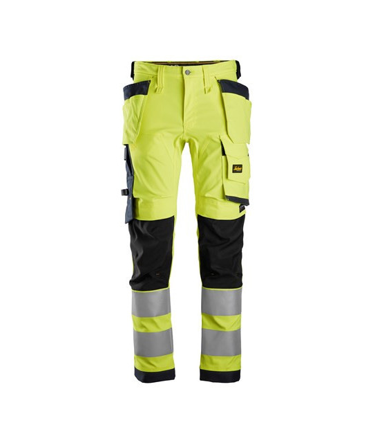 High-visibility trousers with stretch and holster pockets, class 2