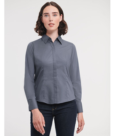 Ladies' Long Sleeve Fitted Polycotton Poplin Shirt