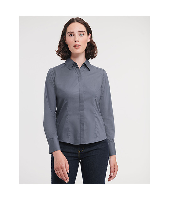 Ladies' Long Sleeve Fitted Polycotton Poplin Shirt