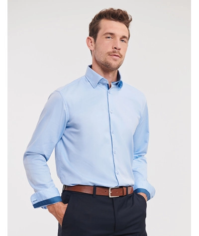 Men's Long Sleeve Tailored Contrast Herringbone Shirt