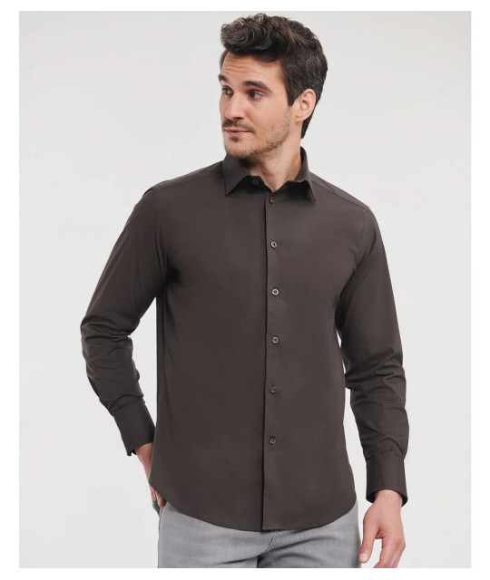 Russell Athletic Collection Men's Long Sleeve Fitted Stretch Shirt ...