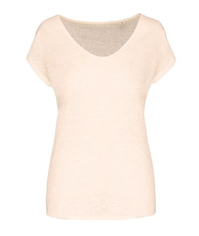 SPASSO Ladies' V-neck Linen T-shirt | ADT Tryck