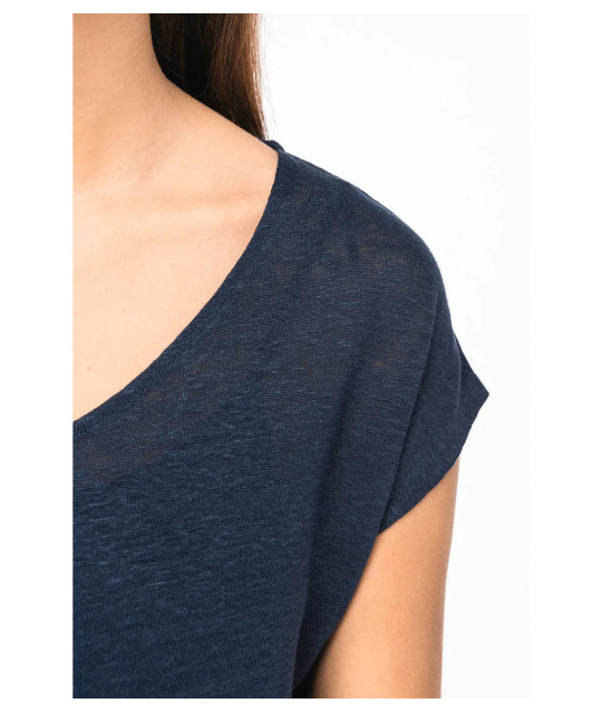 SPASSO Ladies' V-neck Linen T-shirt | ADT Tryck