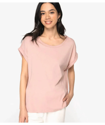 Eco-Friendly Ladie's Rolled-Up Sleeves T-shirt