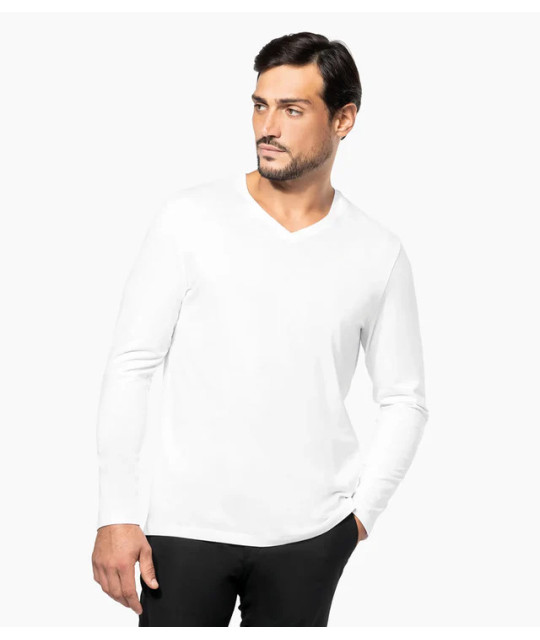 Kariban Premium Men's V-Neck Long-Sleeved Supima® T-shirt | ADT Tryck