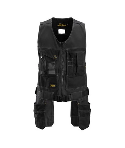 Stretch canvas tool vest with holster pockets