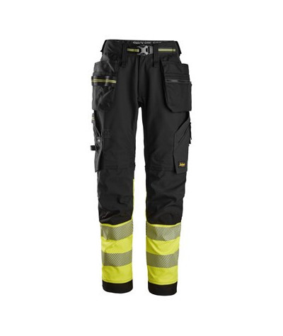 High-visibility trousers with stretch and holster pockets, class 1