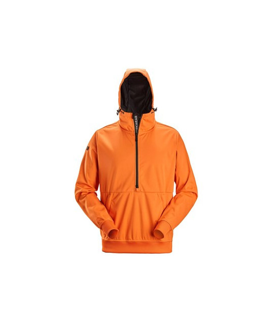 Snickers Workwear Windproof hooded top in stretch fabric with a half-length zip