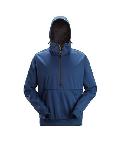 Snickers Workwear Windproof hooded top in stretch fabric with a half-length zip