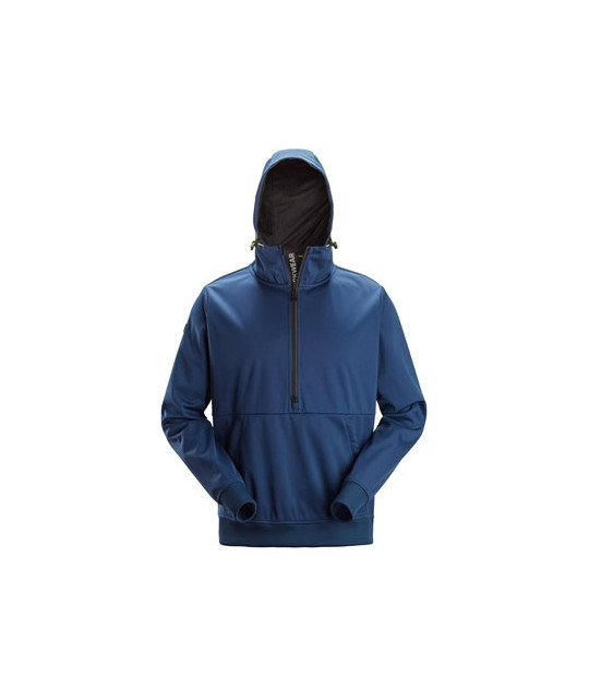 Snickers Workwear Windproof hooded top in stretch fabric with a half-length zip