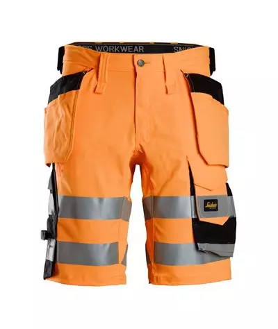 High-visibility stretch shorts with holster pockets, 1 o'clock