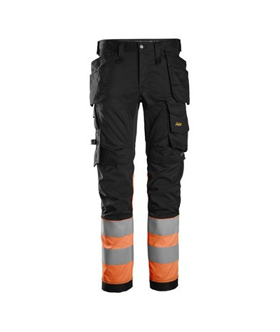High-visibility trousers with stretch and holster pockets, class 1