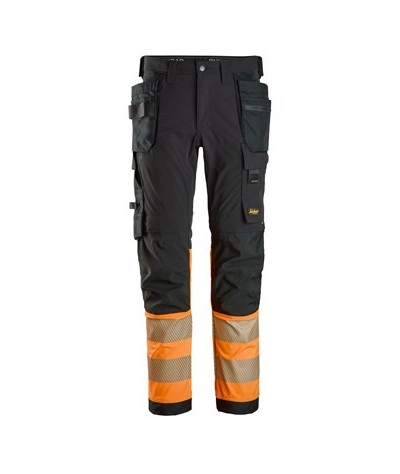 High-visibility trousers with 4-way stretch and holster pockets, class 1