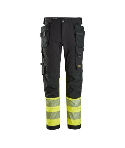 High-visibility trousers with 4-way stretch and holster pockets, class 1