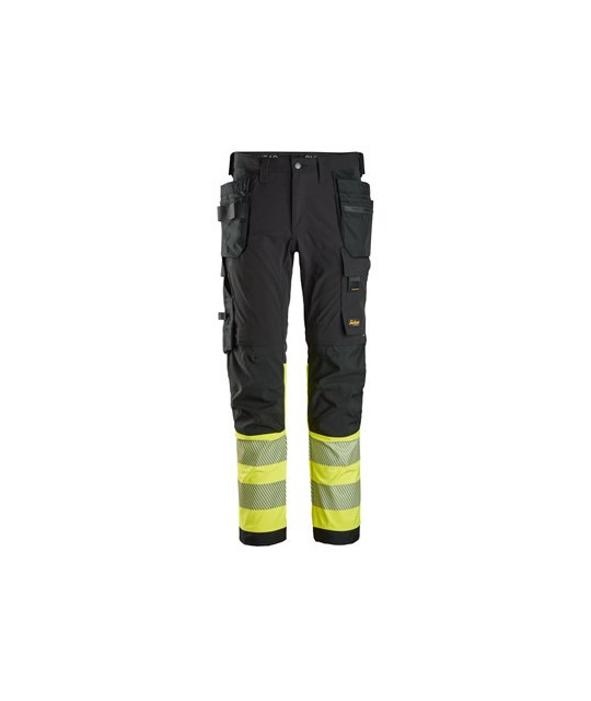 High-visibility trousers with 4-way stretch and holster pockets, class 1