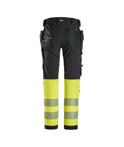 High-visibility trousers with 4-way stretch and holster pockets, class 1