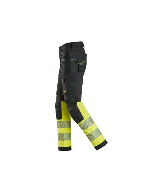 High-visibility trousers with 4-way stretch and holster pockets, class 1