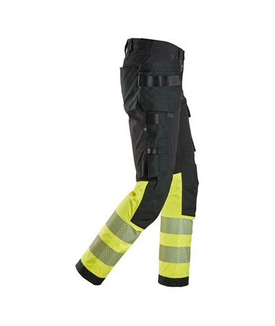 High-visibility trousers with 4-way stretch and holster pockets, class 1