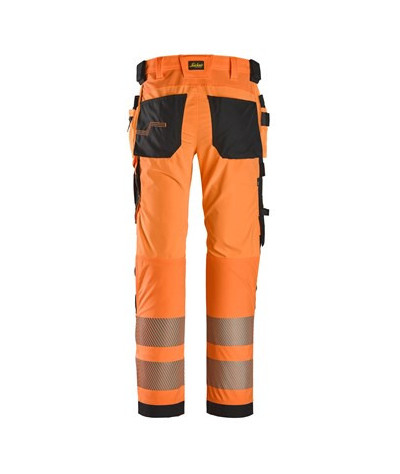 High-visibility trousers with 4-way stretch and holster pockets, class 2