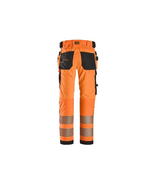 High-visibility trousers with 4-way stretch and holster pockets, class 2