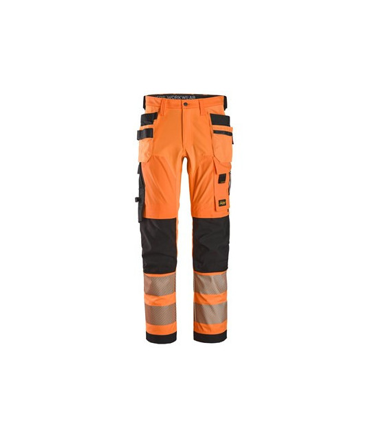 High-visibility trousers with 4-way stretch and holster pockets, class 2